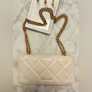 Charles & Keith 2-Way Crossbody Bag WOC in Cream with Gold Chain